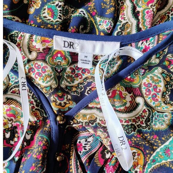 DR2 Multicolor Floral Paisley Midi Dress Long Sleeve Chiffon Belted Size M - Picture 9 of 9